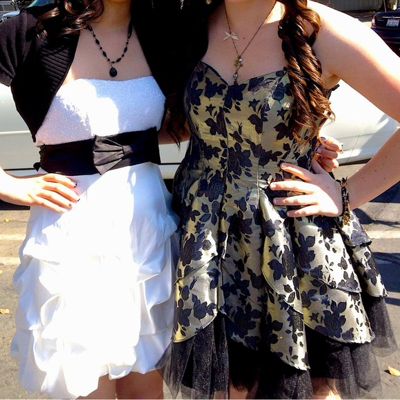 Vintage Rare Roberta Cocktail Dress Black Gold Floral Layered Skirt - Size 9/10 - Picture 4 of 14